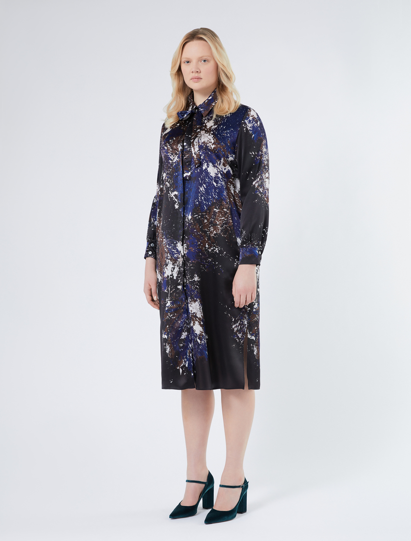 Silk satin shirt dress - BLUE/BLACK - Marina Rinaldi - 3 Silk satin shirt dress - BLUE/BLACK - Marina Rinaldi - 3
