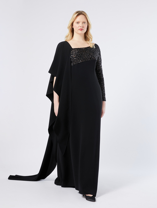Crêpe cady dress with sequins - BLACK