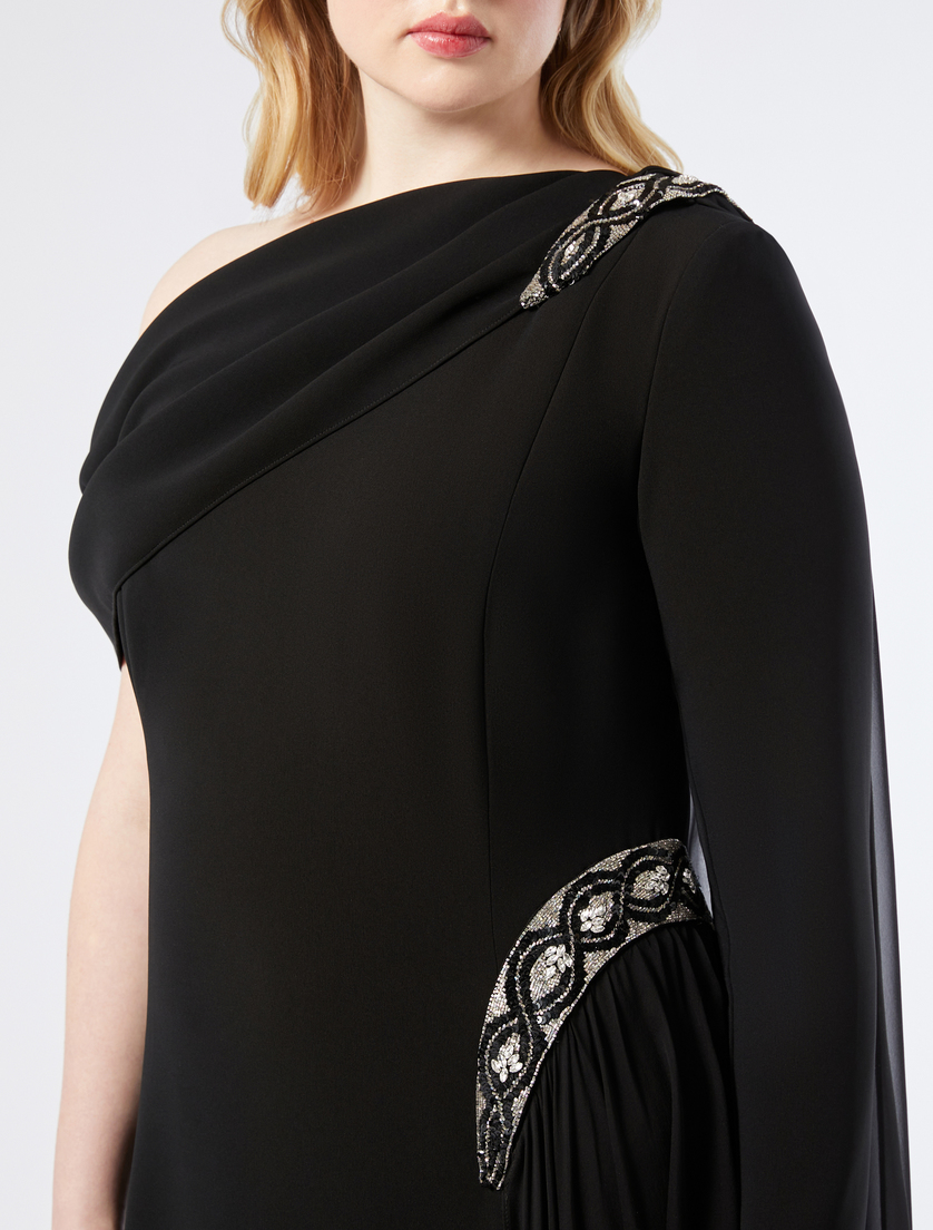 One-shoulder dress in chiffon and cady - BLACK - Marina Rinaldi - 5 One-shoulder dress in chiffon and cady - BLACK - Marina Rinaldi - 5
