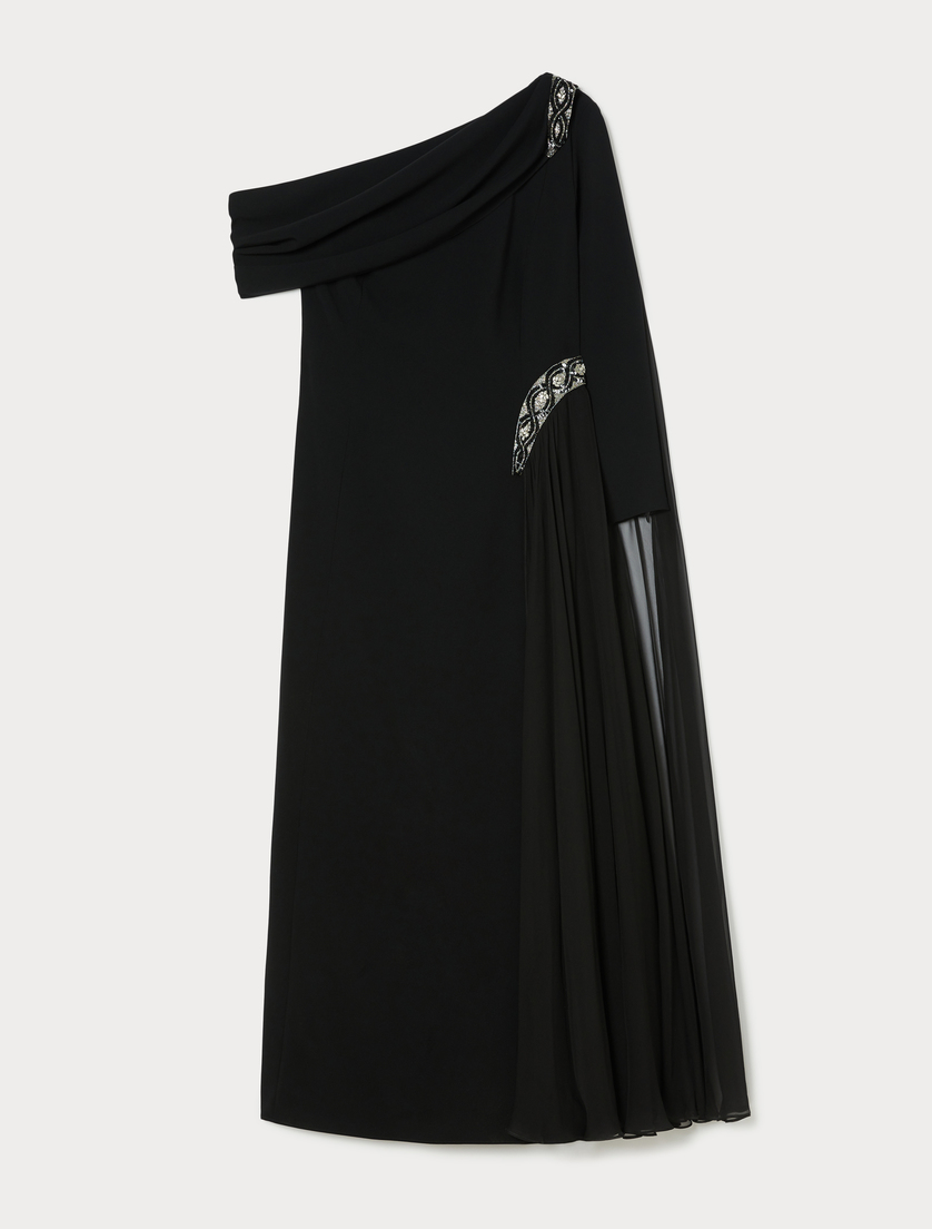One-shoulder dress in chiffon and cady - BLACK - Marina Rinaldi One-shoulder dress in chiffon and cady - BLACK - Marina Rinaldi