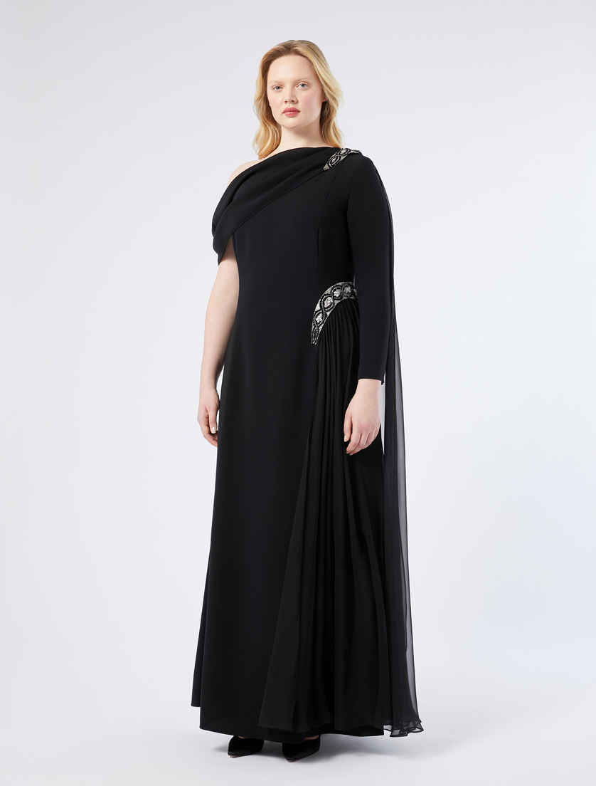 One-shoulder dress in chiffon and cady - BLACK - Marina Rinaldi - 3 One-shoulder dress in chiffon and cady - BLACK - Marina Rinaldi - 3