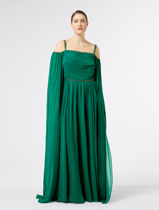 Long silk georgette dress - GREEN - Marina Rinaldi - 3
