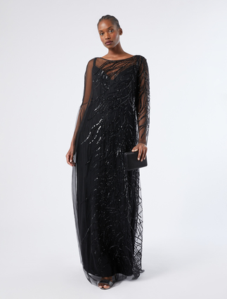 Tulle dress with embroidery - BLACK