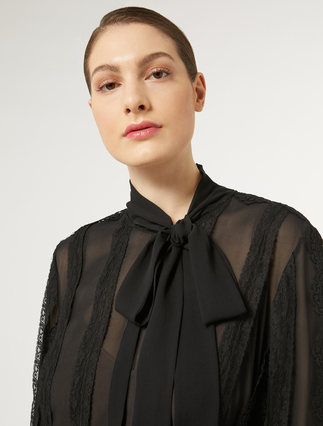 Silk georgette and lace dress - BLACK - Marina Rinaldi - 5