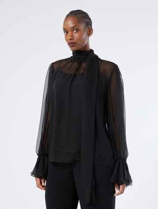 Silk chiffon blouse - BLACK