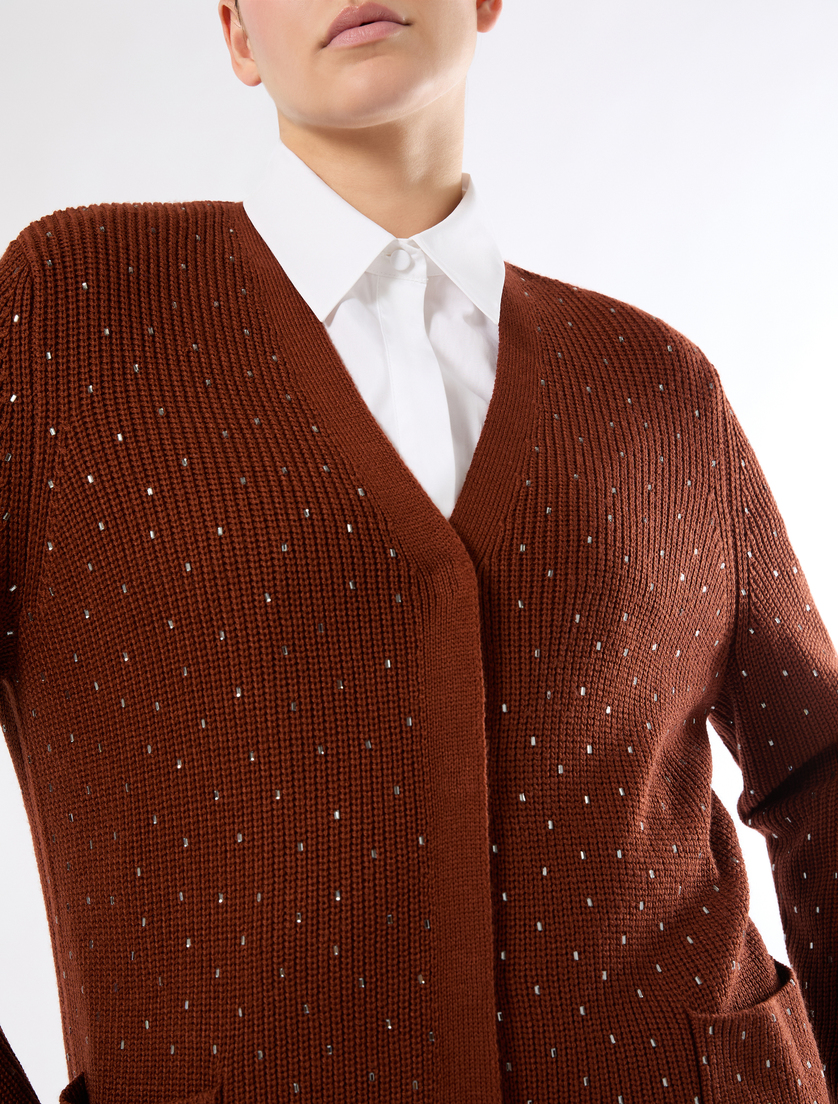 Rhinestone-adorned wool-blend cardigan - TOBACCO - Marina Rinaldi - 5