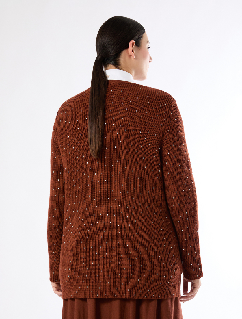 Rhinestone-adorned wool-blend cardigan - TOBACCO - Marina Rinaldi - 4
