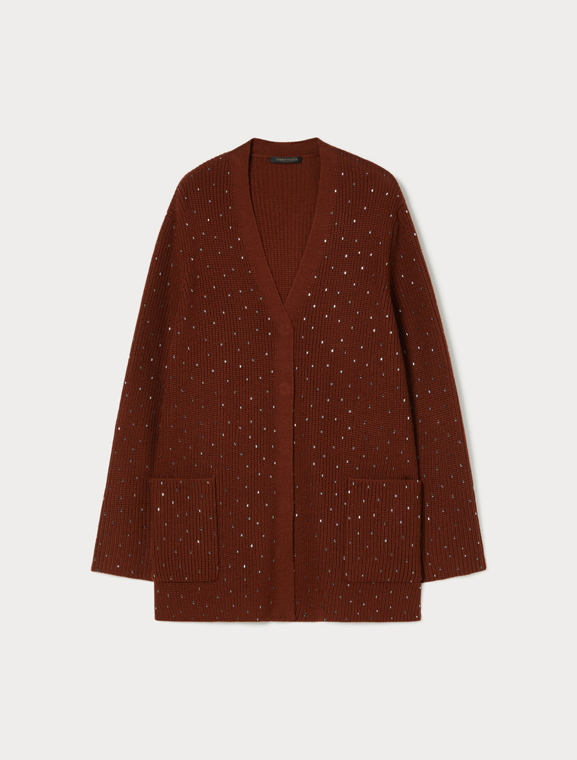 Rhinestone-adorned wool-blend cardigan - TOBACCO - Marina Rinaldi