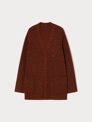 Rhinestone-adorned wool-blend cardigan - Marina Rinaldi