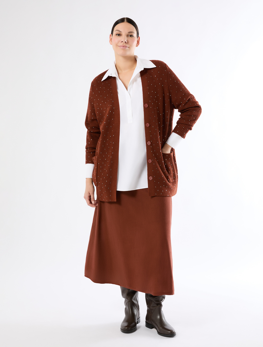Rhinestone-adorned wool-blend cardigan - TOBACCO - Marina Rinaldi - 2