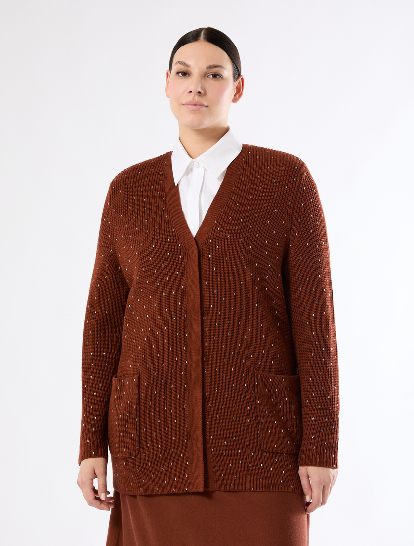 Rhinestone-adorned wool-blend cardigan - TOBACCO - Marina Rinaldi - 3