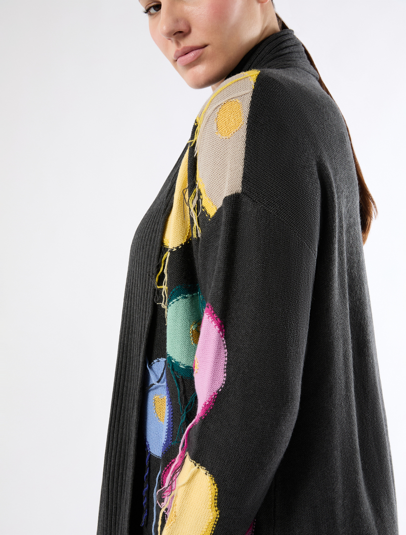 Inlay-detail wool cardigan - DARK GREY - Marina Rinaldi - 5