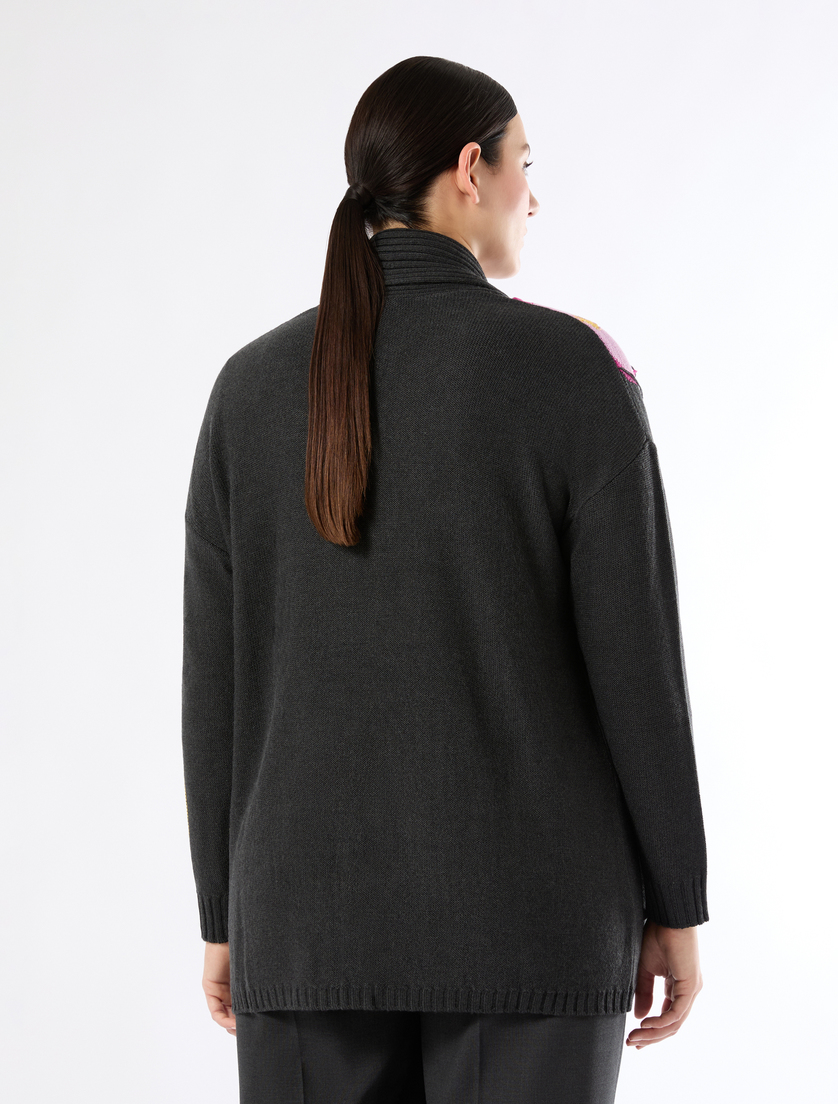 Inlay-detail wool cardigan - DARK GREY - Marina Rinaldi - 4