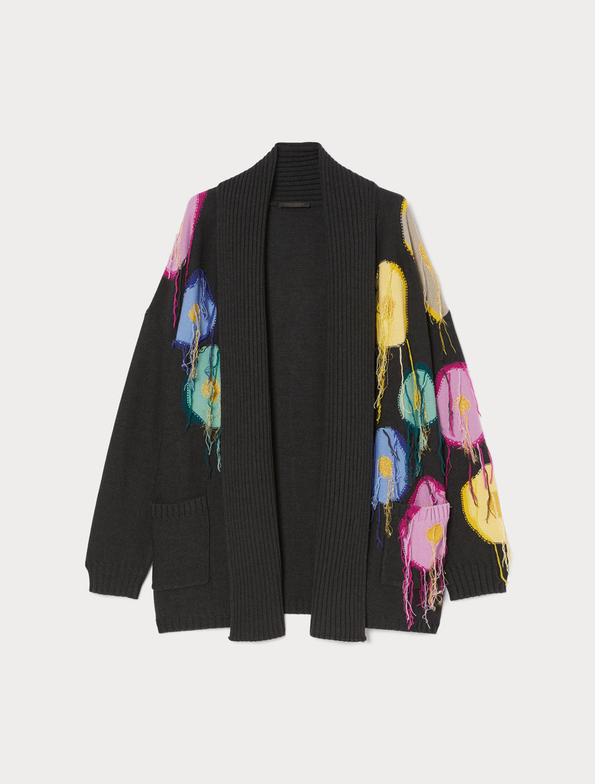 Inlay-detail wool cardigan - DARK GREY - Marina Rinaldi
