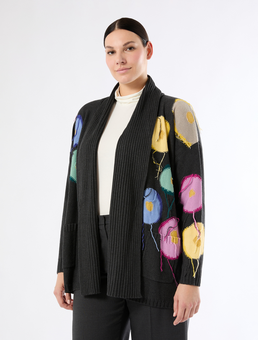 Inlay-detail wool cardigan - DARK GREY - Marina Rinaldi - 3