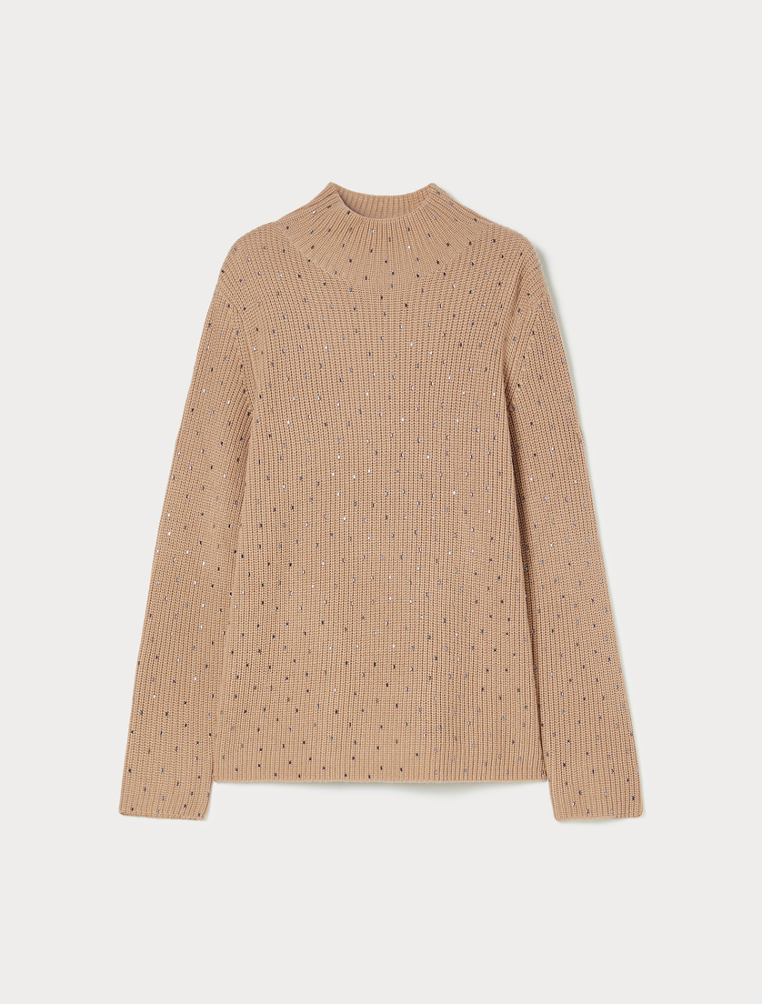 Rhinestone-adorned wool-blend sweater - CAMEL - Marina Rinaldi Rhinestone-adorned wool-blend sweater - CAMEL - Marina Rinaldi