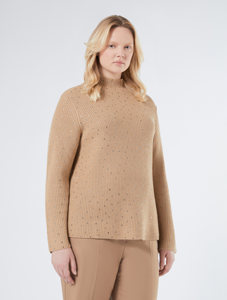 Rhinestone-adorned wool-blend sweater - CAMEL