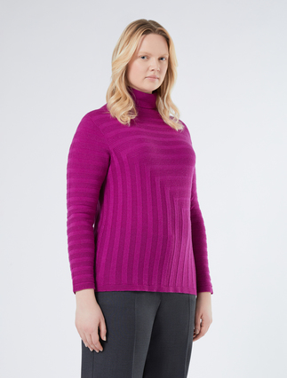 Pure wool polo-neck sweater - FUCHSIA