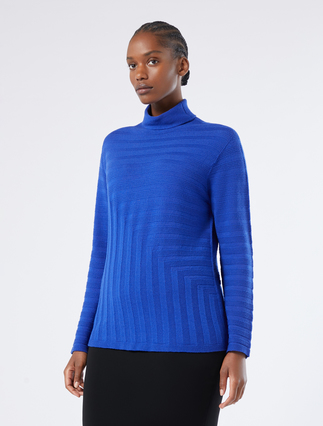 Pure wool polo-neck sweater - CORNFLOWER BLUE