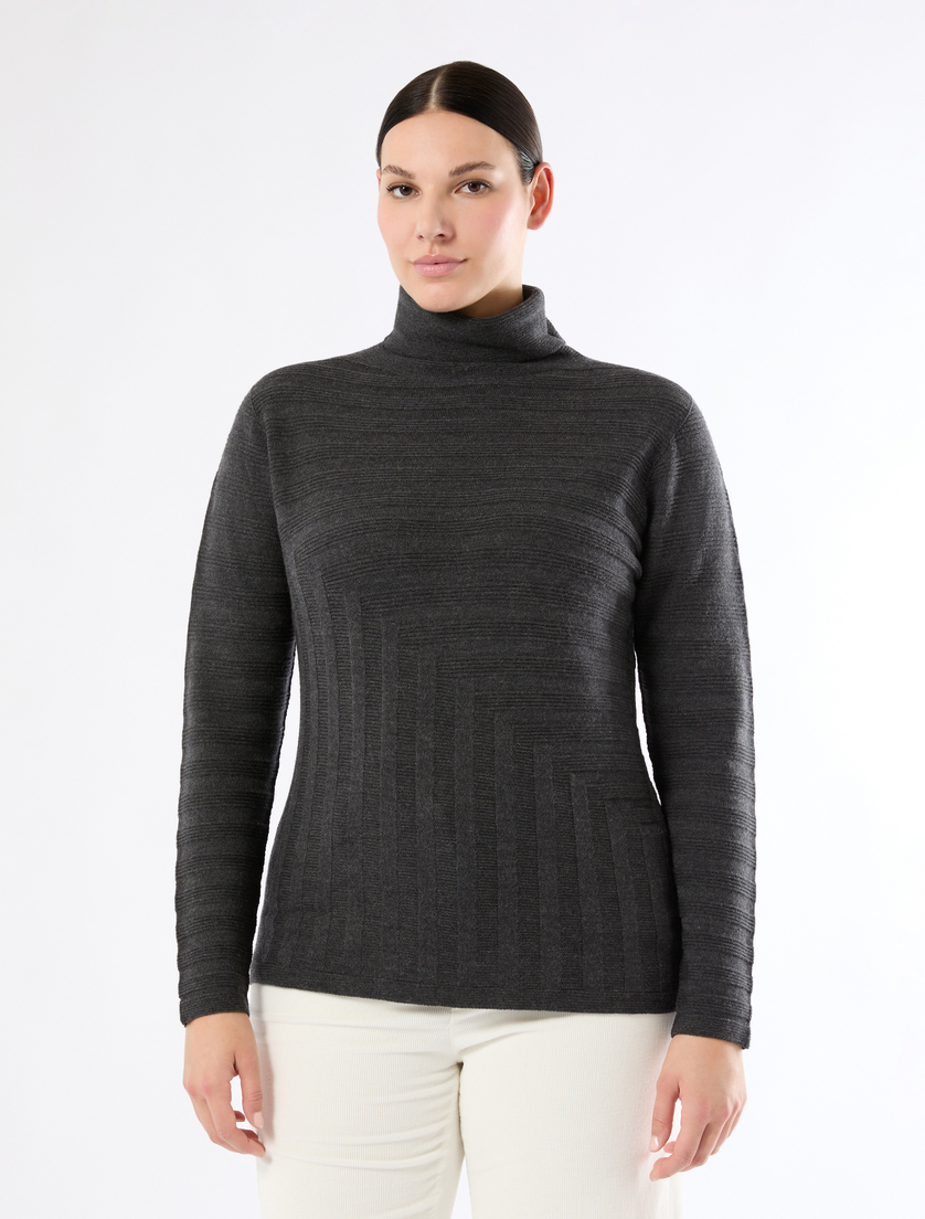Pure wool polo-neck sweater - DARK GREY - Marina Rinaldi - 3