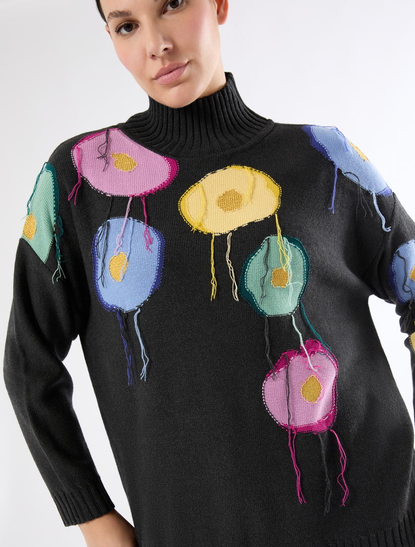 Oversized wool sweater with inlay detail - DARK GREY - Marina Rinaldi - 5