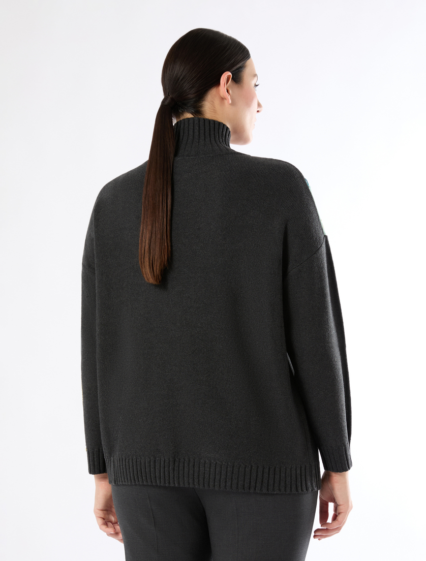 Oversized wool sweater with inlay detail - DARK GREY - Marina Rinaldi - 4