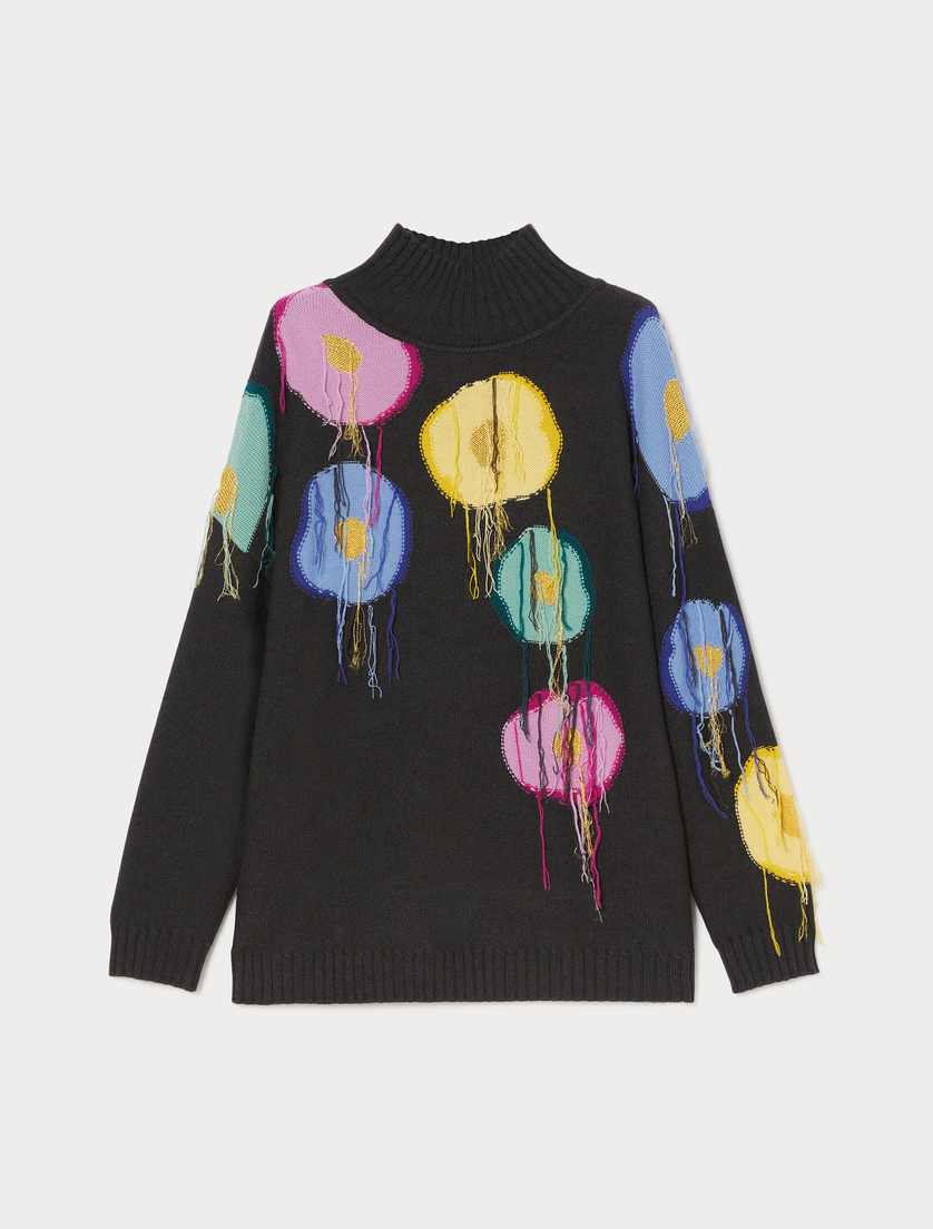 Oversized wool sweater with inlay detail - DARK GREY - Marina Rinaldi