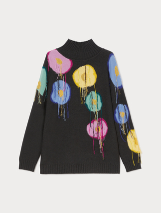 Oversized wool sweater with inlay detail - Marina Rinaldi
