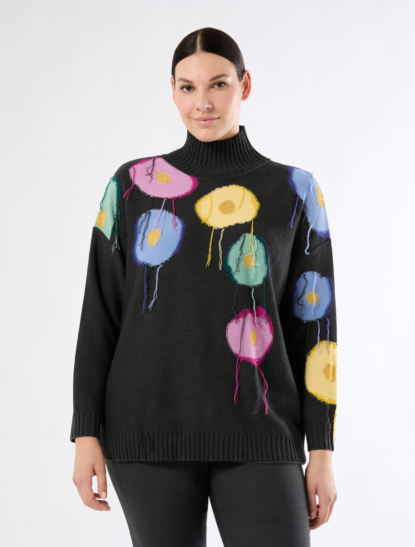 Oversized wool sweater with inlay detail - DARK GREY - Marina Rinaldi - 3