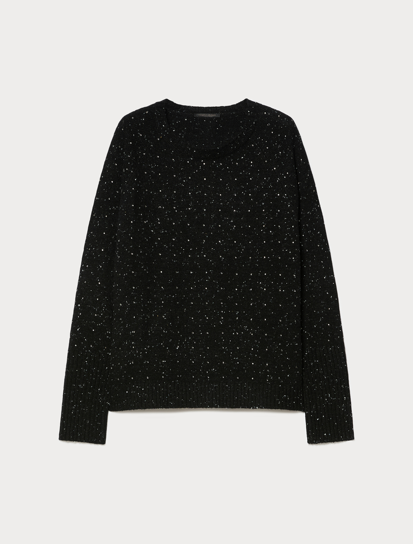 Boxy-fit rhinestone sweater - BLACK - Marina Rinaldi