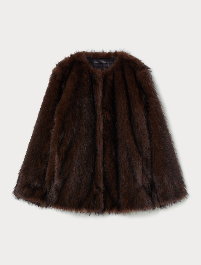 Jacket in fluffy fabric - CHOCOLATE - Marina Rinaldi Jacket in fluffy fabric - CHOCOLATE - Marina Rinaldi