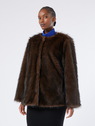 Jacket in fluffy fabric - CHOCOLATE