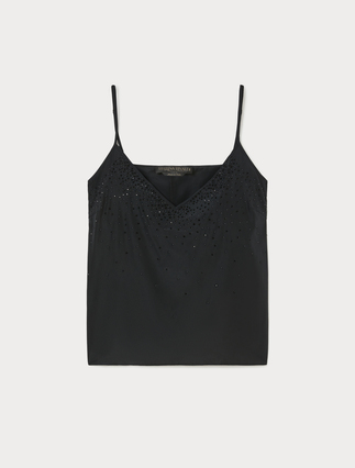 Crêpe de Chine top with rhinestones - Marina Rinaldi