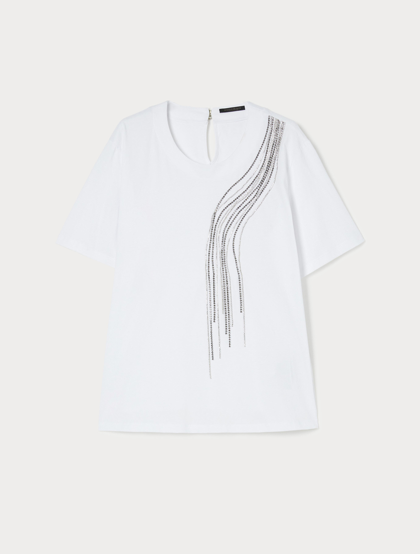 Rhinestone-adorned jersey T-shirt - OPTICAL WHITE - Marina Rinaldi