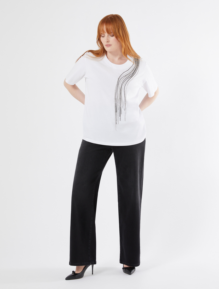 Rhinestone-adorned jersey T-shirt - OPTICAL WHITE - Marina Rinaldi - 2