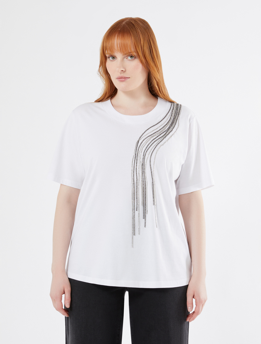 Rhinestone-adorned jersey T-shirt - OPTICAL WHITE - Marina Rinaldi - 3