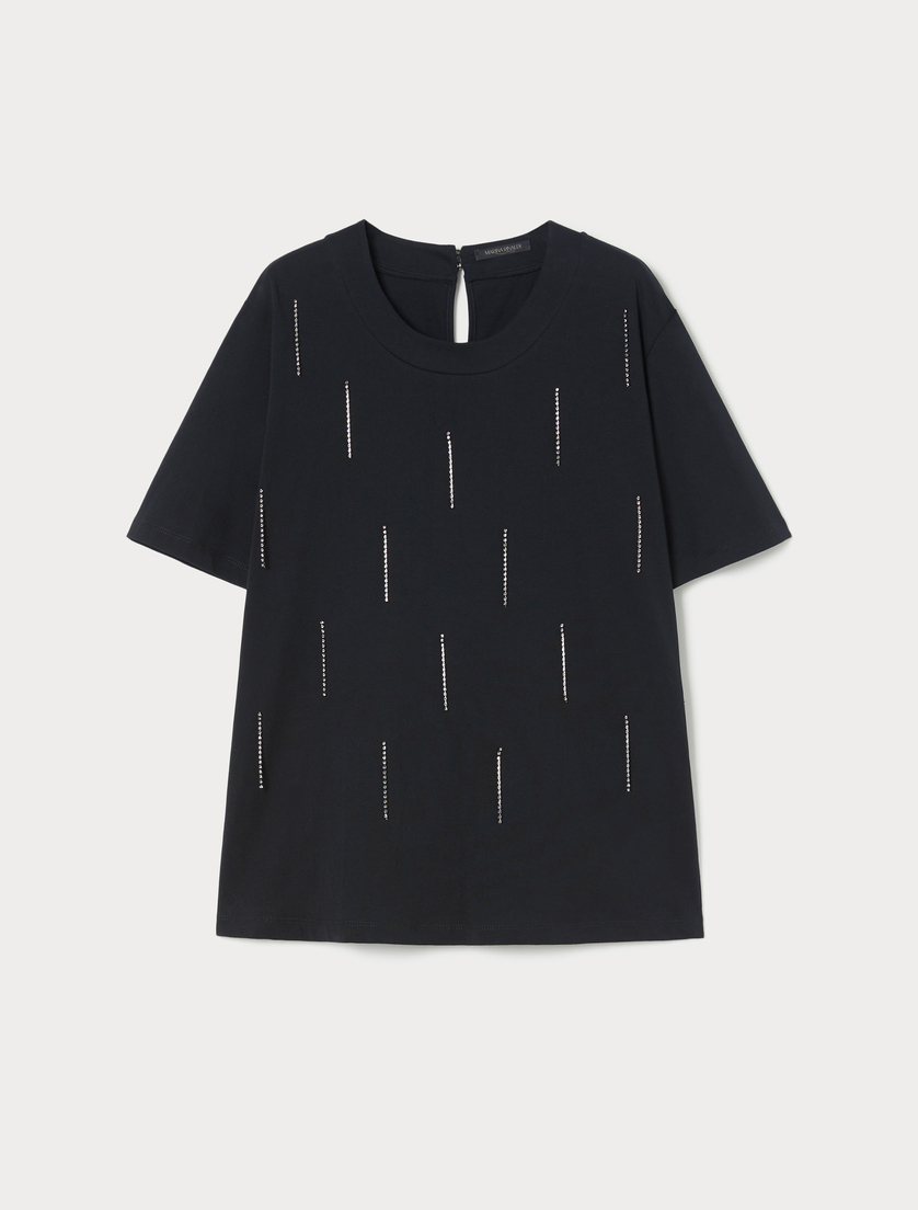 Rhinestone-adorned jersey T-shirt - BLACK - Marina Rinaldi