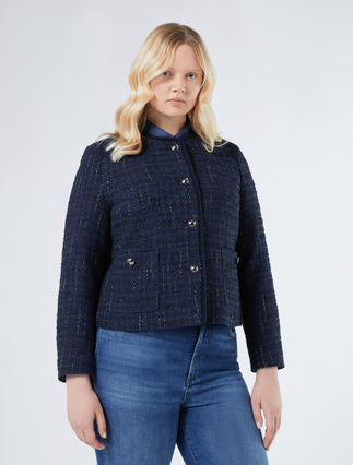 Yarn-dyed knit fabric jacket - NAVY