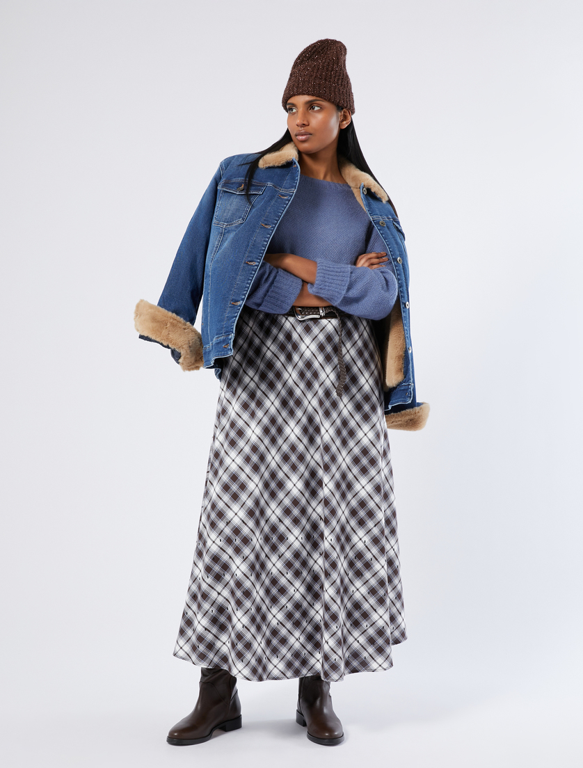 Long cotton skirt with rhinestones - CHOCOLATE - Marina Rinaldi - 2 Long cotton skirt with rhinestones - CHOCOLATE - Marina Rinaldi - 2