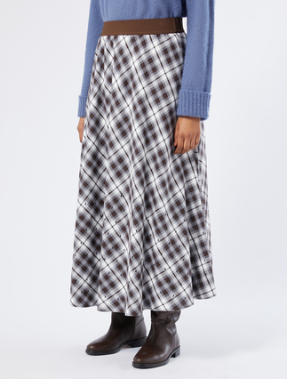 Long cotton skirt with rhinestones - CHOCOLATE
