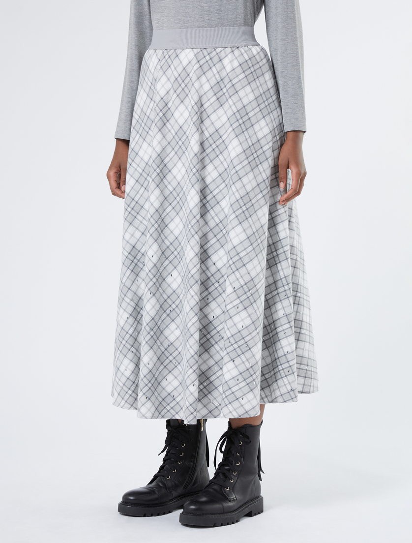 Long cotton skirt with rhinestones - LIGHT GREY - Marina Rinaldi - 3 Long cotton skirt with rhinestones - LIGHT GREY - Marina Rinaldi - 3