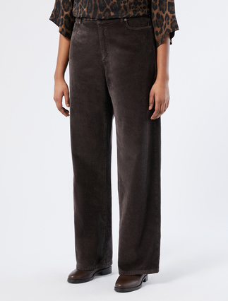Stretch velvet wide-leg trousers - CHOCOLATE