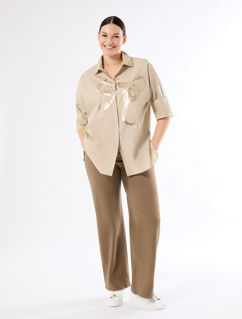 Pantalon large en bull de coton - GRIS TOURTERELLE - Marina Rinaldi - 2
