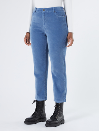 Regular-fit stretch velvet trousers - LIGHT BLUE
