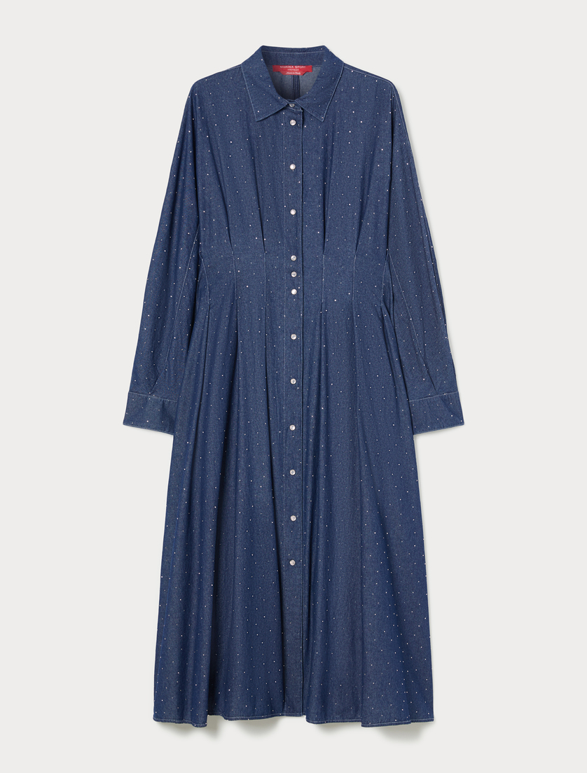 Langes Jeanskleid mit Strass - BLAU - Marina Rinaldi Langes Jeanskleid mit Strass - BLAU - Marina Rinaldi