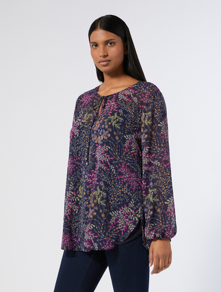 Georgette blouse with print - NAVY