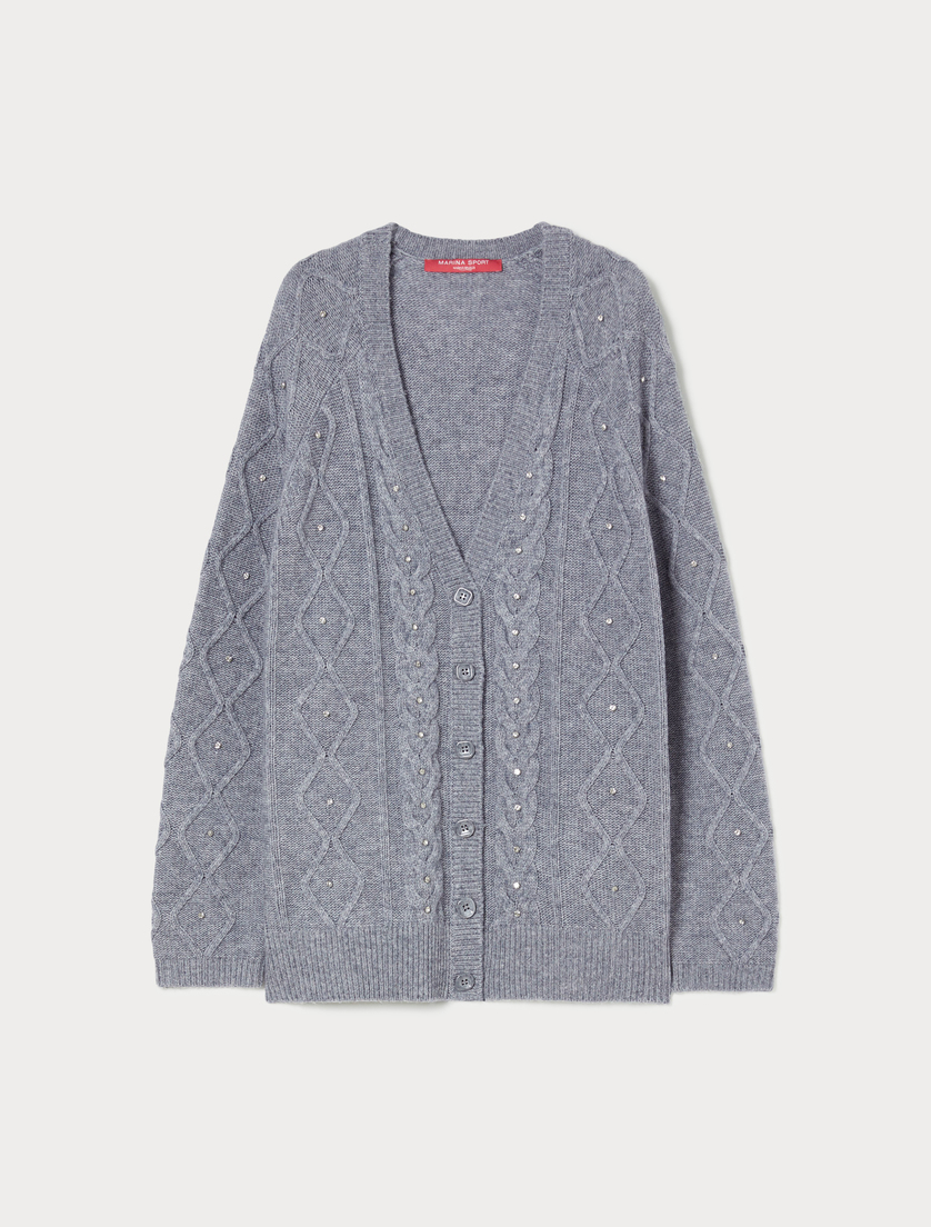 Wool blend cardigan with rhinestones - MEDIUM GREY - Marina Rinaldi Wool blend cardigan with rhinestones - MEDIUM GREY - Marina Rinaldi