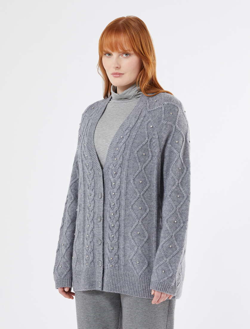 Wool blend cardigan with rhinestones - MEDIUM GREY - Marina Rinaldi - 3 Wool blend cardigan with rhinestones - MEDIUM GREY - Marina Rinaldi - 3