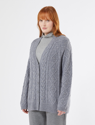 Wool blend cardigan with rhinestones - MEDIUM GREY