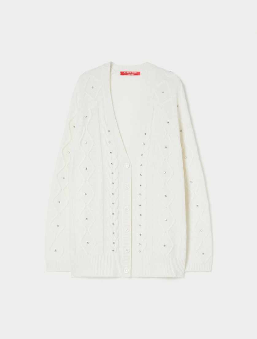 Wool blend cardigan with rhinestones - IVORY - Marina Rinaldi Wool blend cardigan with rhinestones - IVORY - Marina Rinaldi